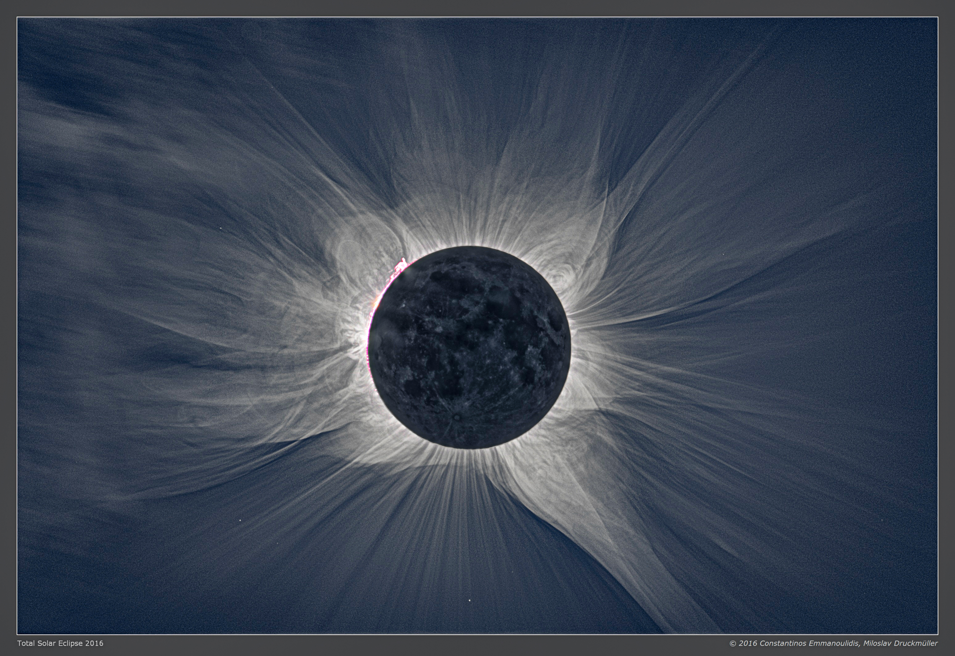 High contrast version of the Sun's Corona with many features shown.